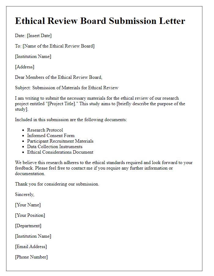 Letter template of ethical review board material submission