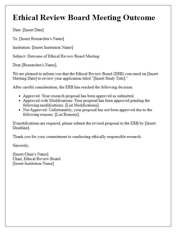 Letter template of ethical review board meeting outcome