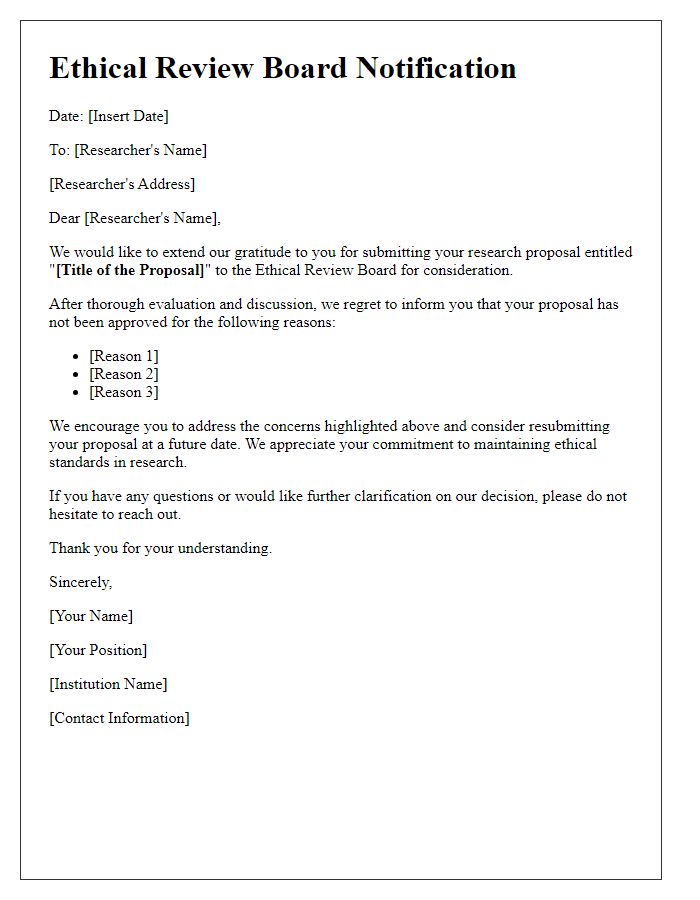 Letter template of ethical review board rejection notification