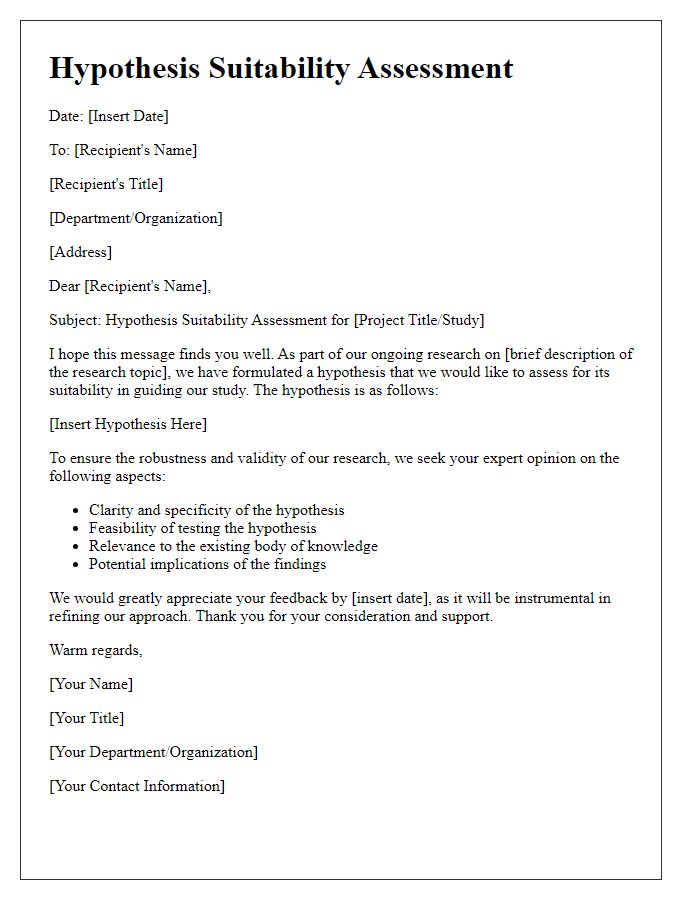 Letter template of hypothesis suitability assessment