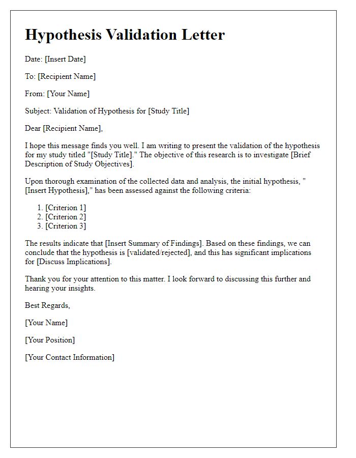 Letter template of hypothesis validation for study