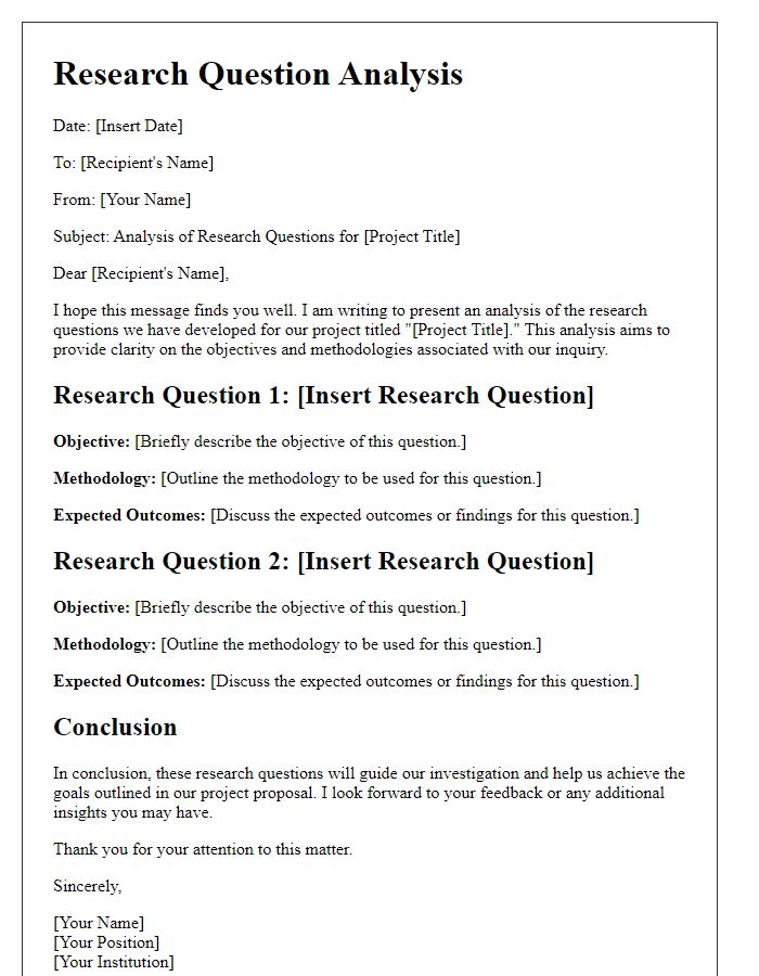 Letter template of research question analysis