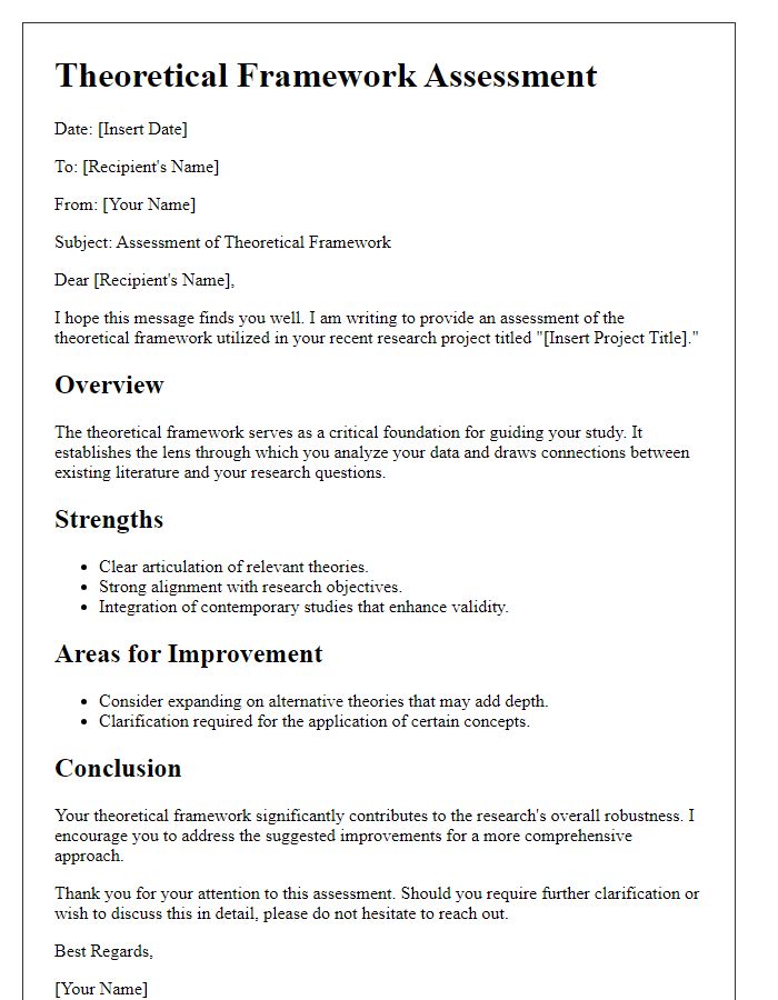 Letter template of theoretical framework assessment