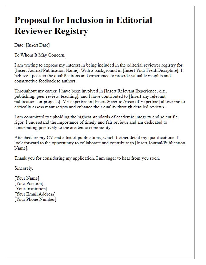 Letter template of proposal for inclusion in editorial reviewer registry