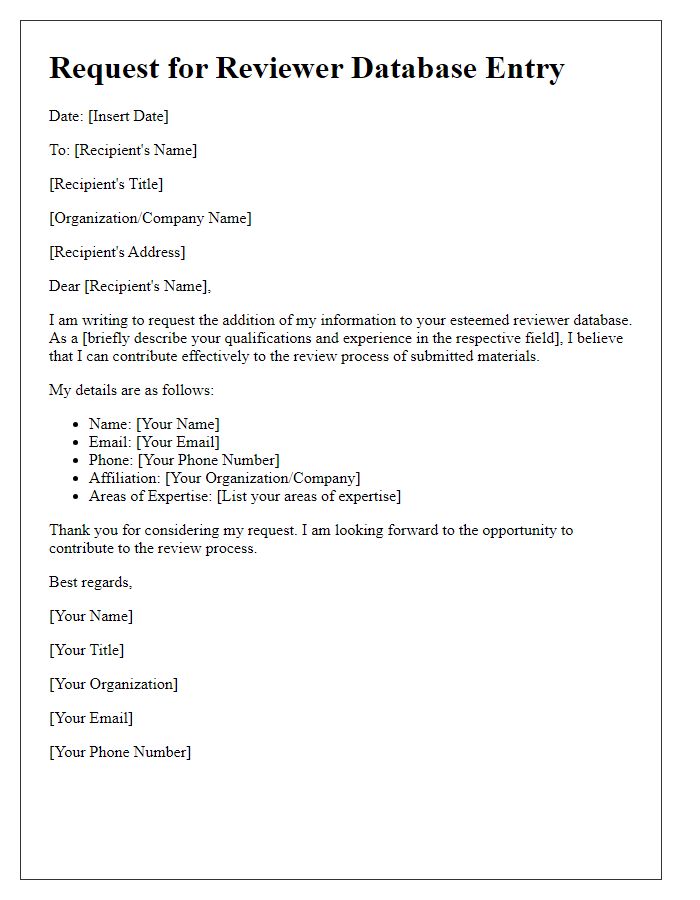 Letter template of request for reviewer database entry