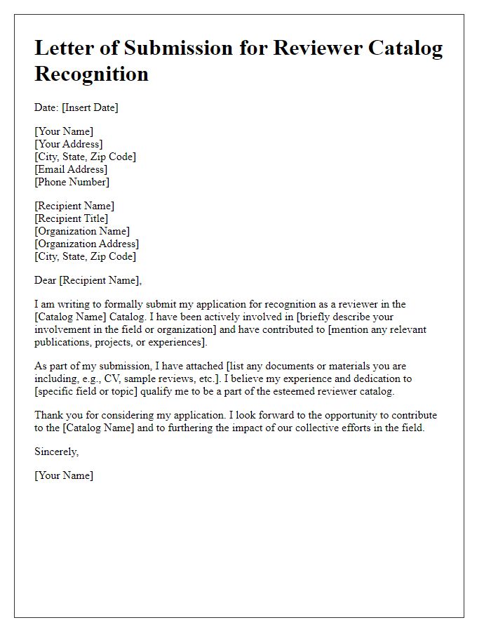 Letter template of submission for reviewer catalog recognition