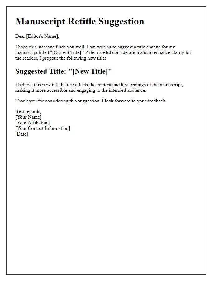 Letter template of manuscript retitle suggestion for clarity enhancement