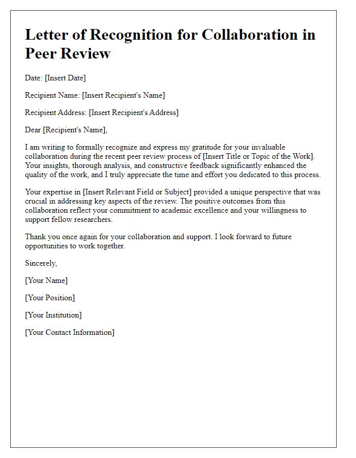 Letter template of recognition for collaboration in peer review