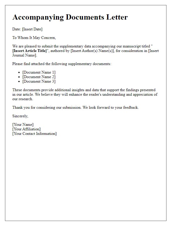 Letter template of accompanying documents for article's supplementary data