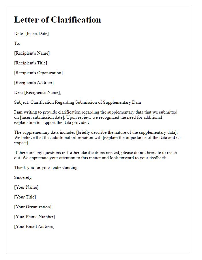 Letter template of clarification regarding submission of supplementary data