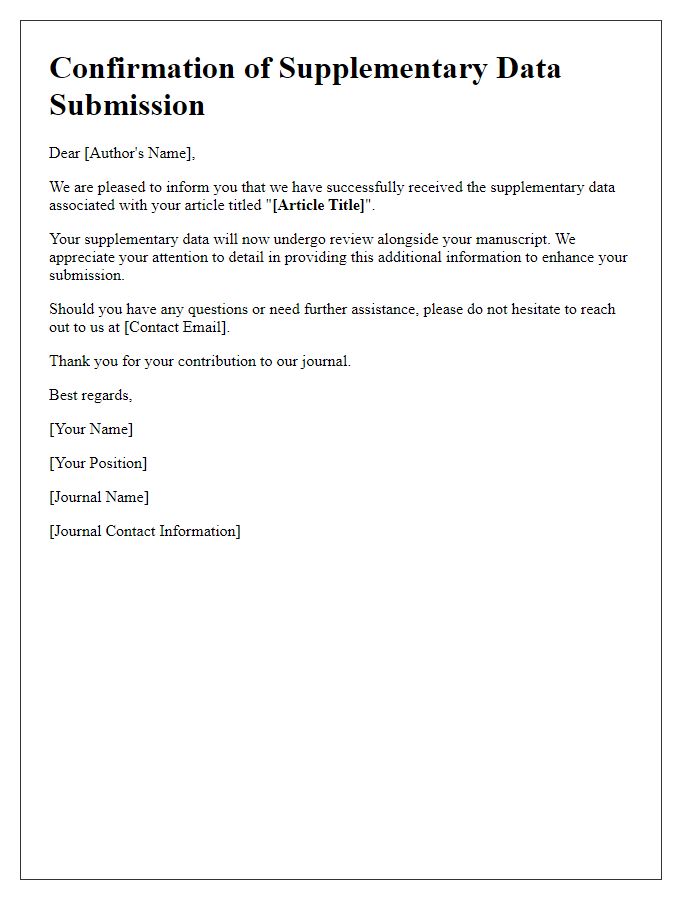 Letter template of confirmation for articles supplementary data submission