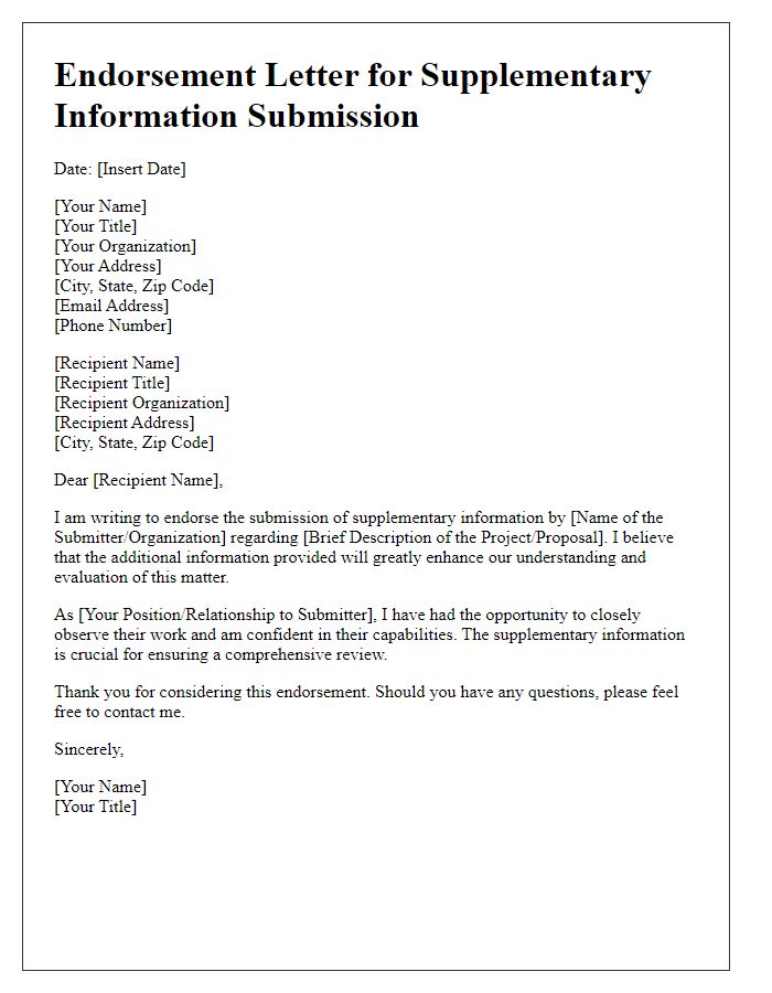 Letter template of endorsement for supplementary information submission