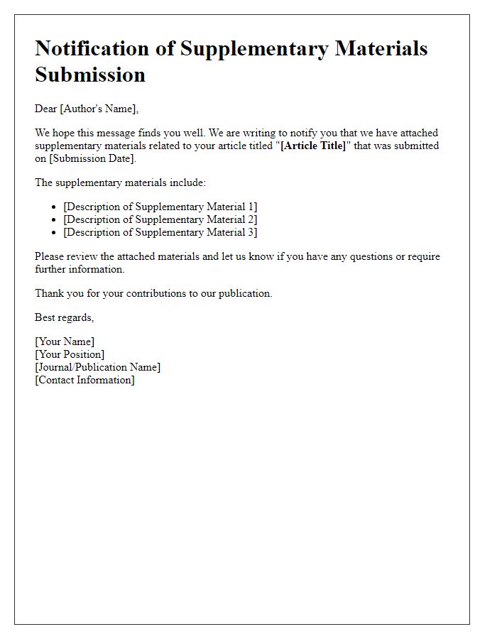 Letter template of notification for attaching supplementary materials to article