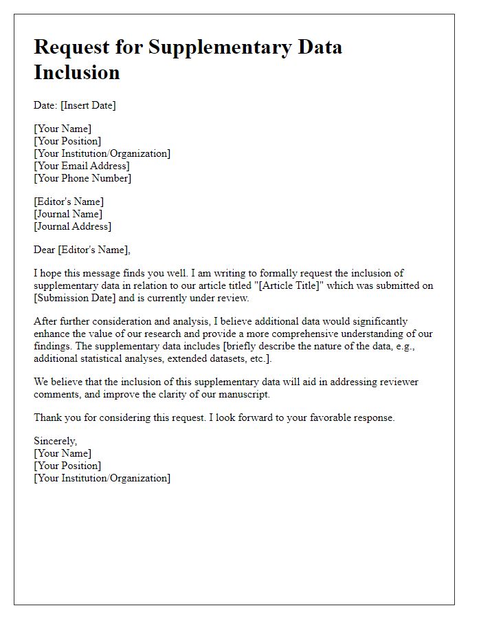 Letter template of request for supplementary data inclusion with article