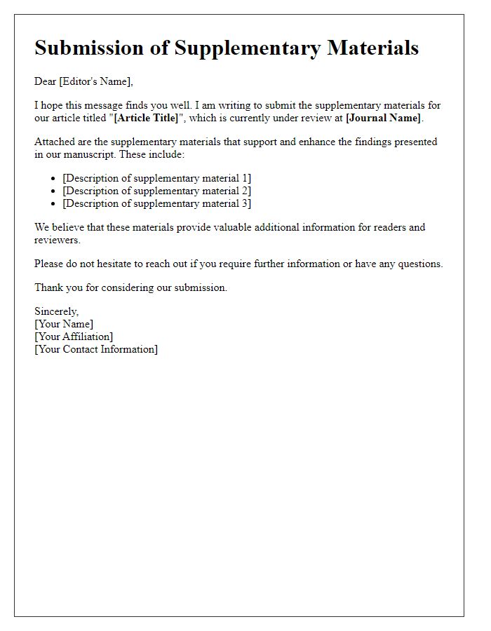 Letter template of submission for article supplementary materials