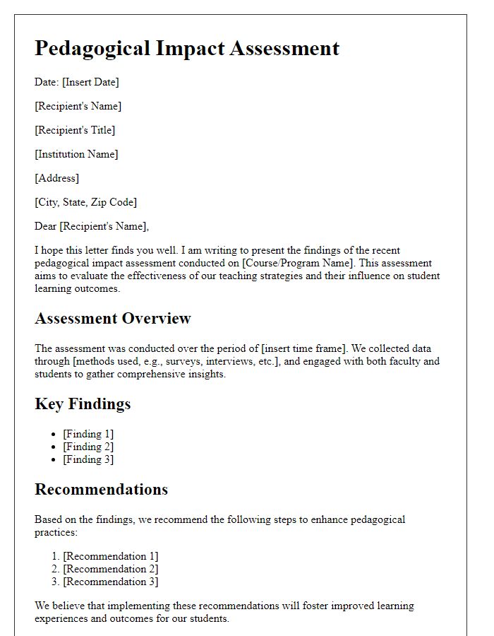 Letter template of pedagogical impact assessment.