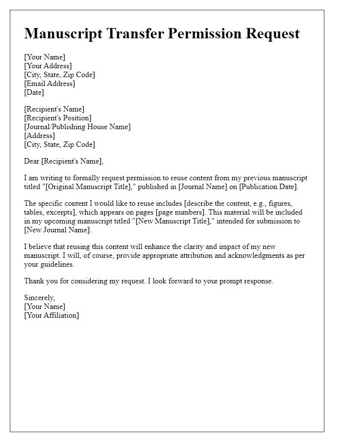 Letter template of manuscript transfer permissions for reused content.