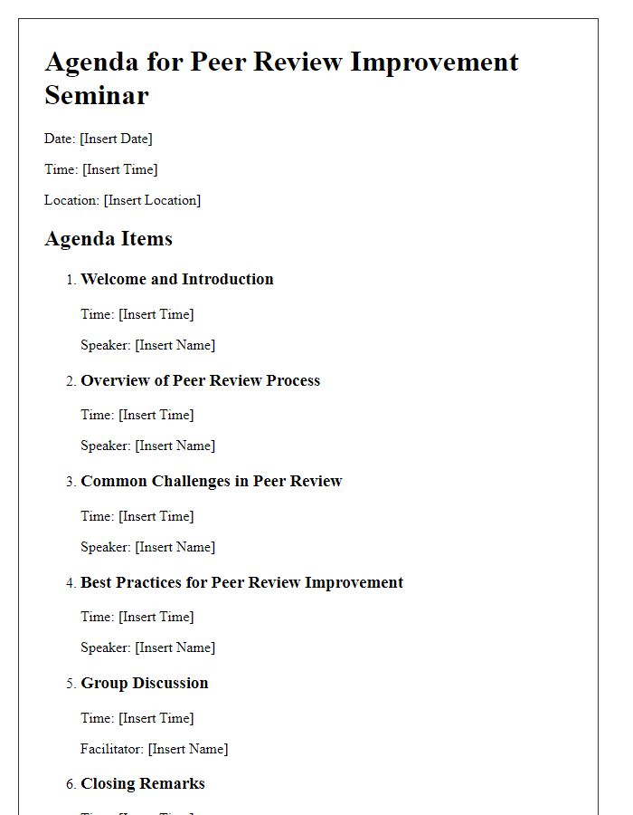 Letter template of agenda for peer review improvement seminar