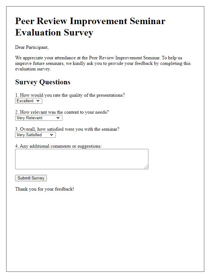 Letter template of evaluation survey for peer review improvement seminar