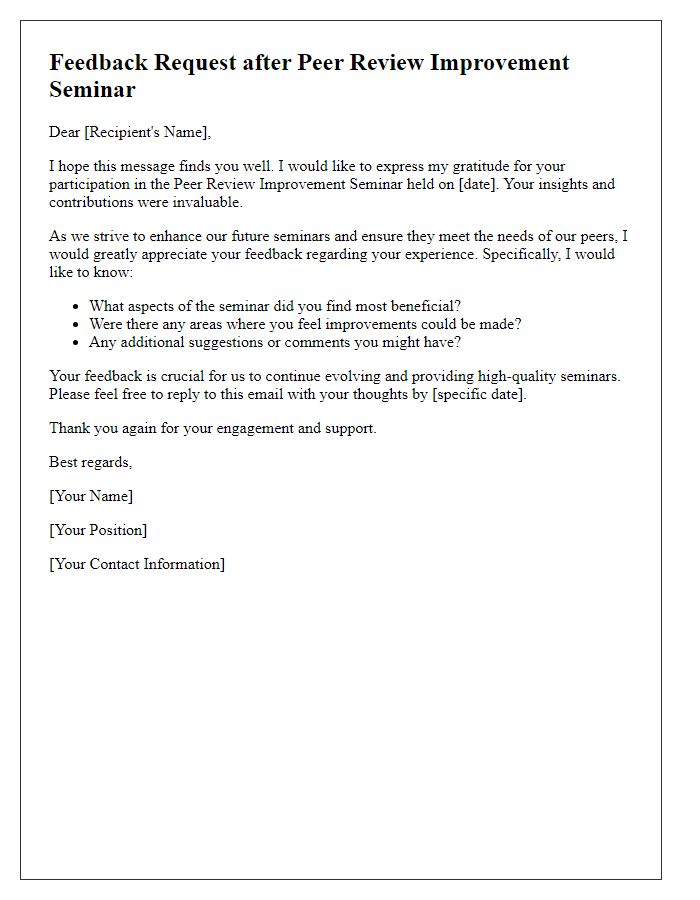 Letter template of feedback request after peer review improvement seminar