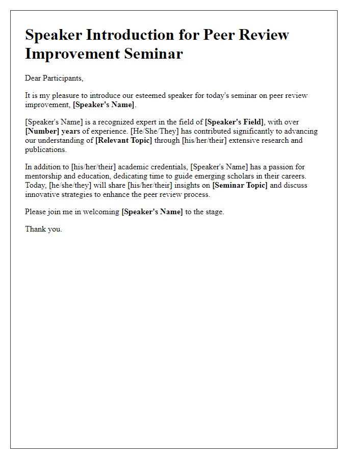 Letter template of speaker introduction for peer review improvement seminar