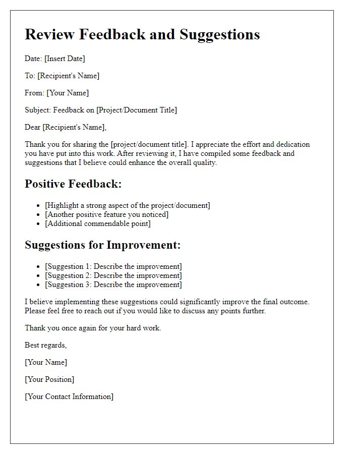 Letter template of Review Feedback and Suggestions