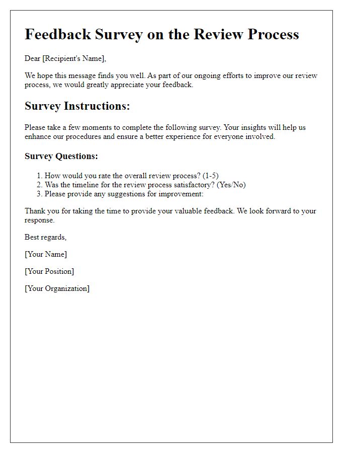 Letter template of Review Process Feedback Survey