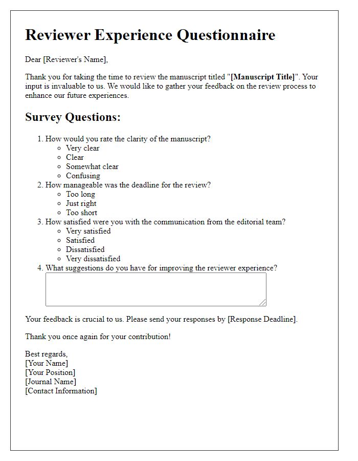 Letter template of Reviewer Experience Questionnaire