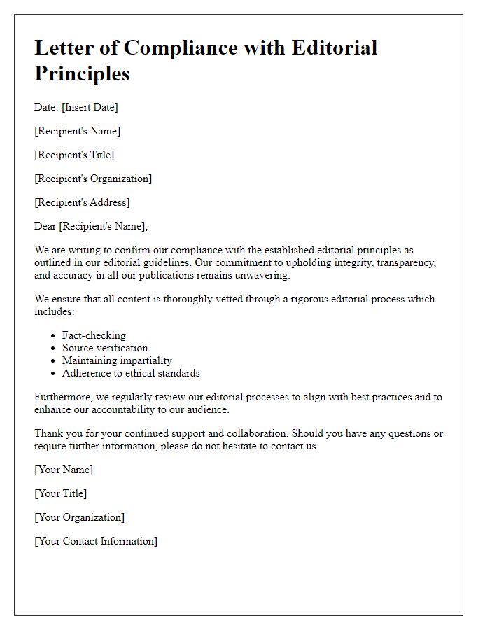 Letter template of compliance with editorial principles