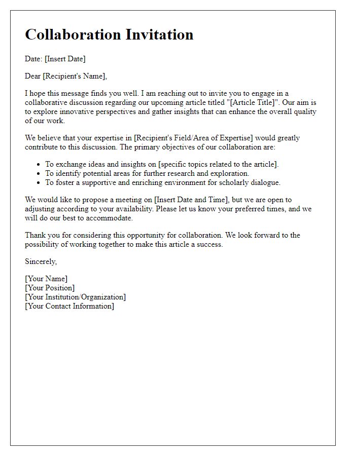 Letter template of collaborative engagement framework for article discussion.