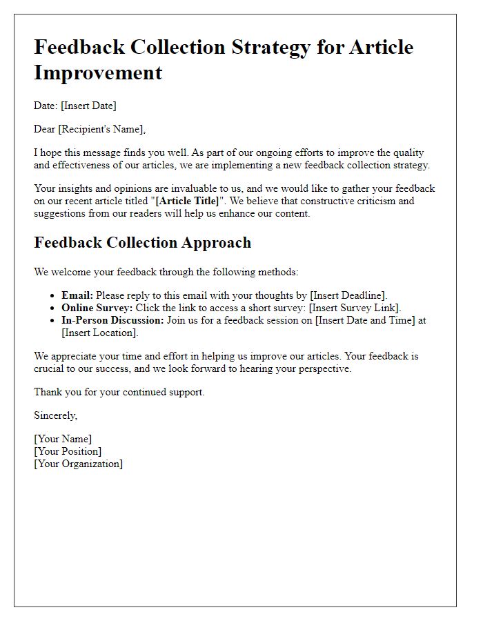 Letter template of feedback collection strategy for article improvement.