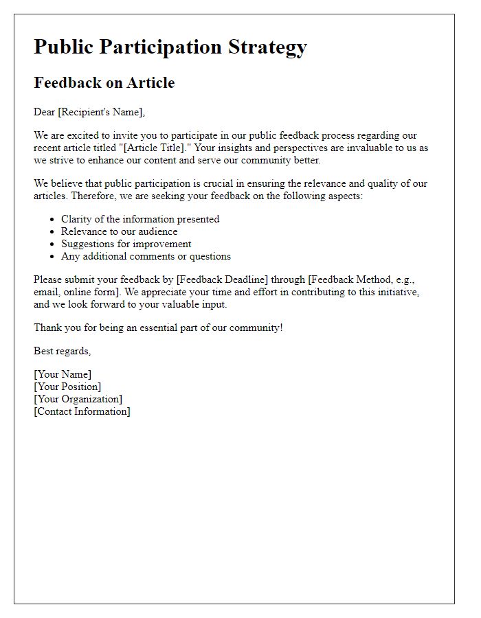 Letter template of public participation strategy for article feedback.