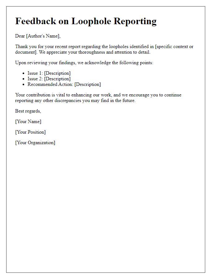 Letter template of feedback for author loopholes reporting