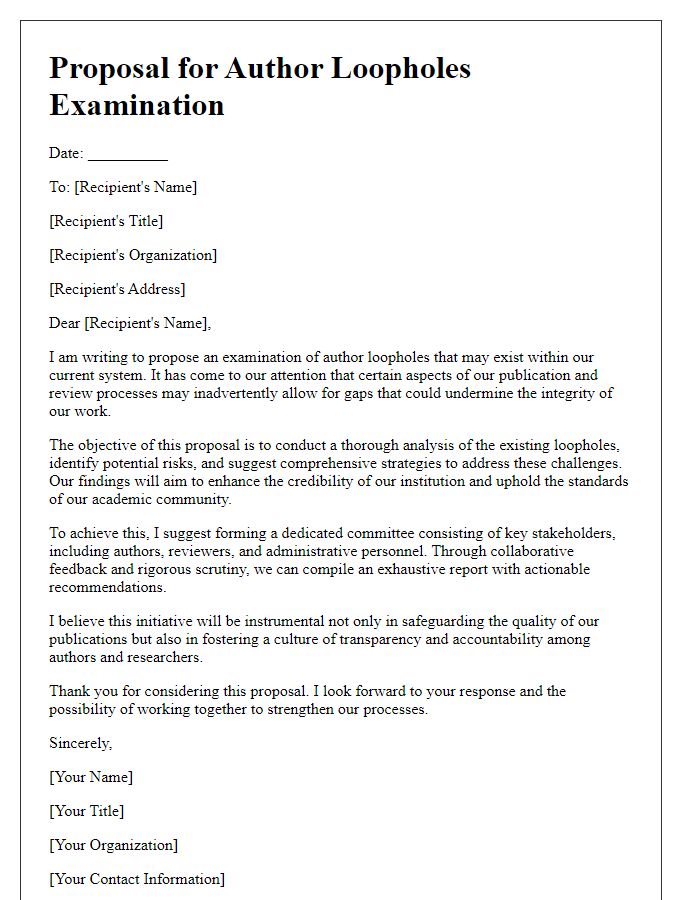 Letter template of proposal for author loopholes examination