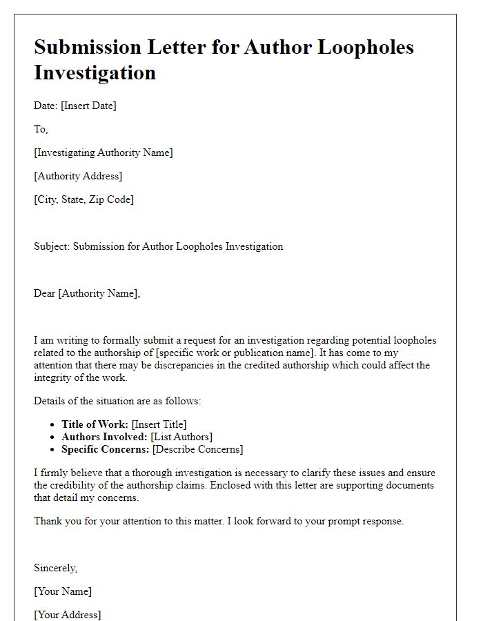 Letter template of submission for author loopholes investigation