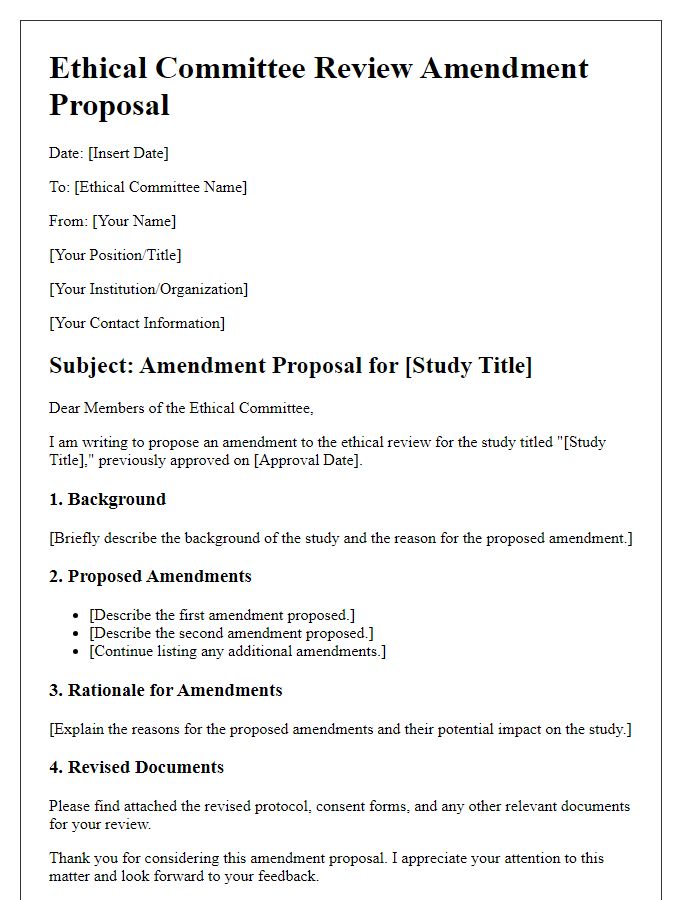 Letter template of ethical committee review amendment proposal