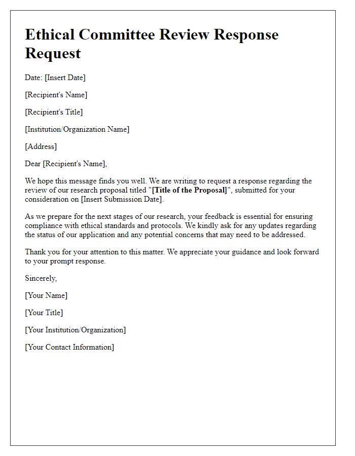 Letter template of ethical committee review response request