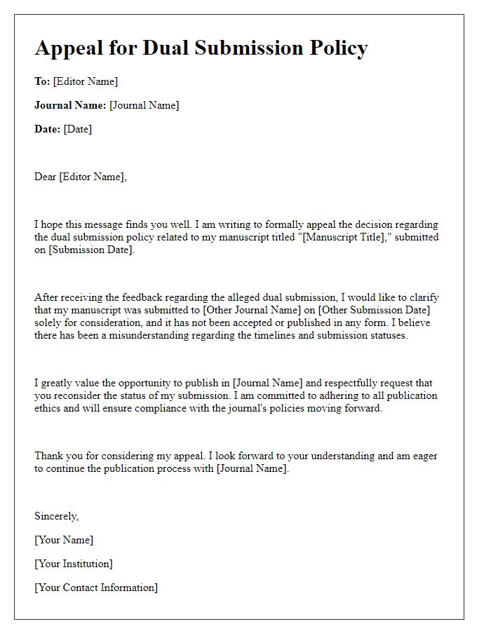 Letter template of dual submission policy appeal