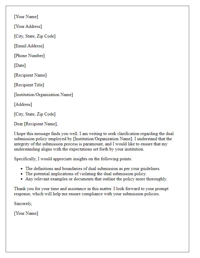 Letter template of dual submission policy understanding request