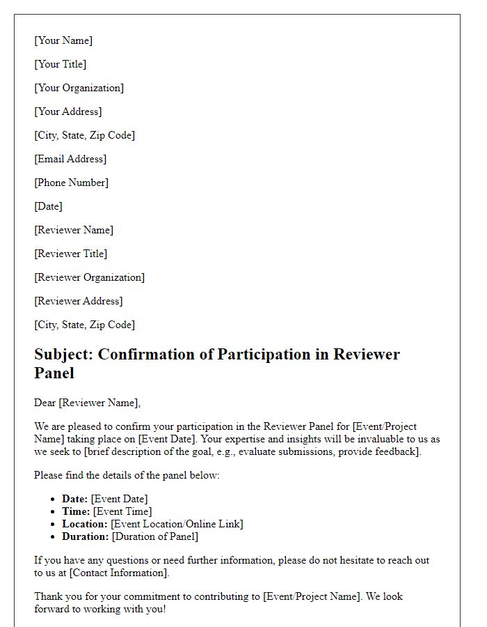 Letter template of confirmation for reviewer panel participation.