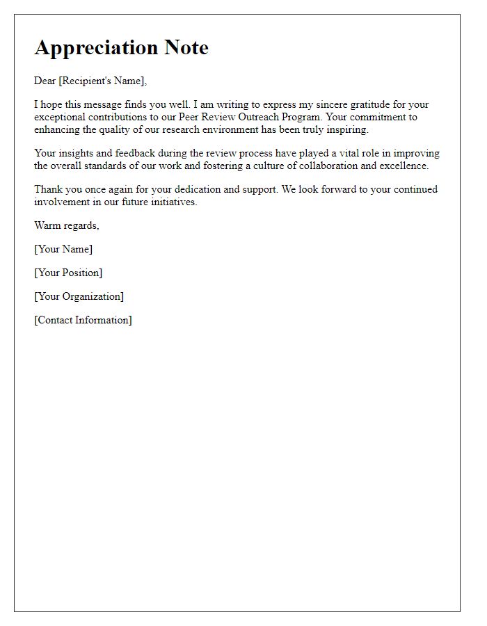 Letter template of peer review outreach program appreciation note