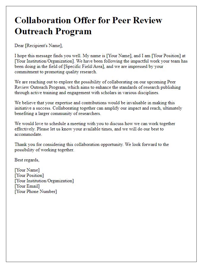 Letter template of peer review outreach program collaboration offer