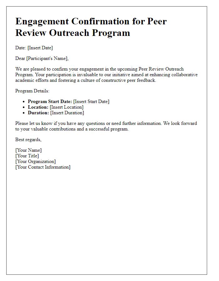 Letter template of peer review outreach program engagement confirmation