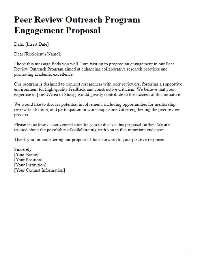 Letter template of peer review outreach program engagement proposal