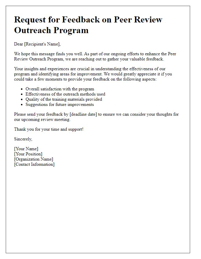 Letter template of peer review outreach program feedback solicitation