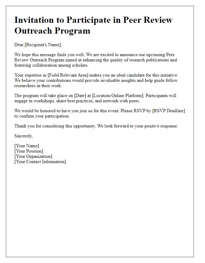 Letter template of peer review outreach program invitation