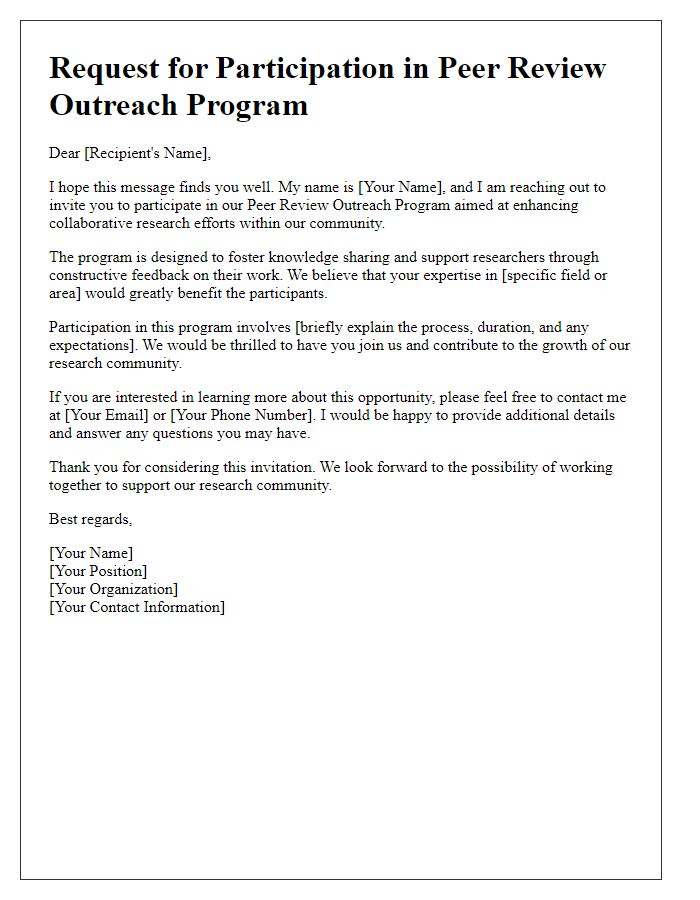 Letter template of peer review outreach program participation request