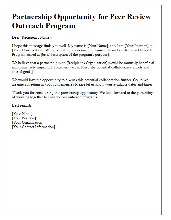 Letter template of peer review outreach program partnership opportunity