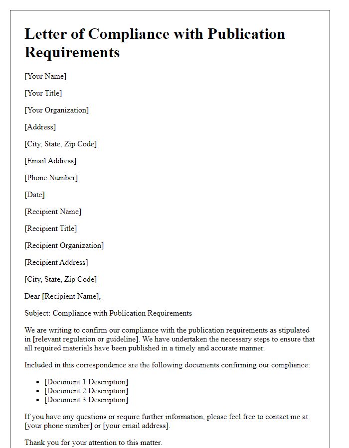 Letter template of compliance with publication requirements