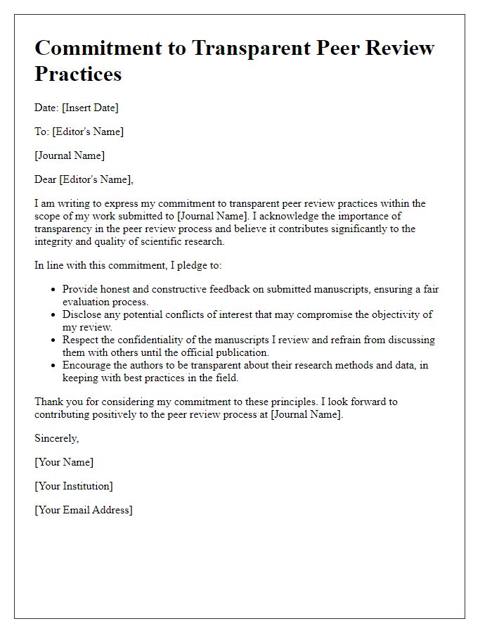 Letter template of commitment to transparent peer review practices